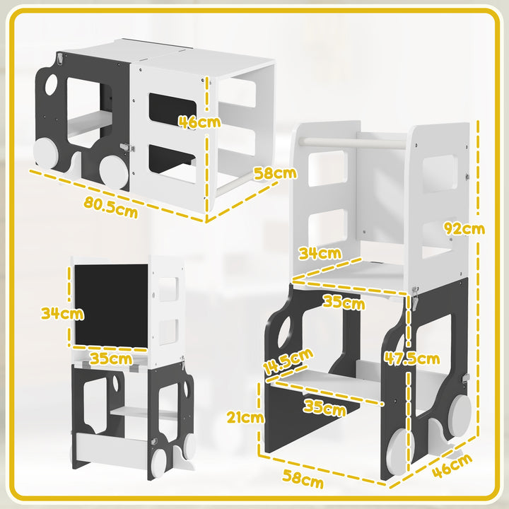 Toddler Step Stool, 4 in 1 Standing Tower, Foldable Toddler Step with Safety Rail, for Kitchen, Bathroom