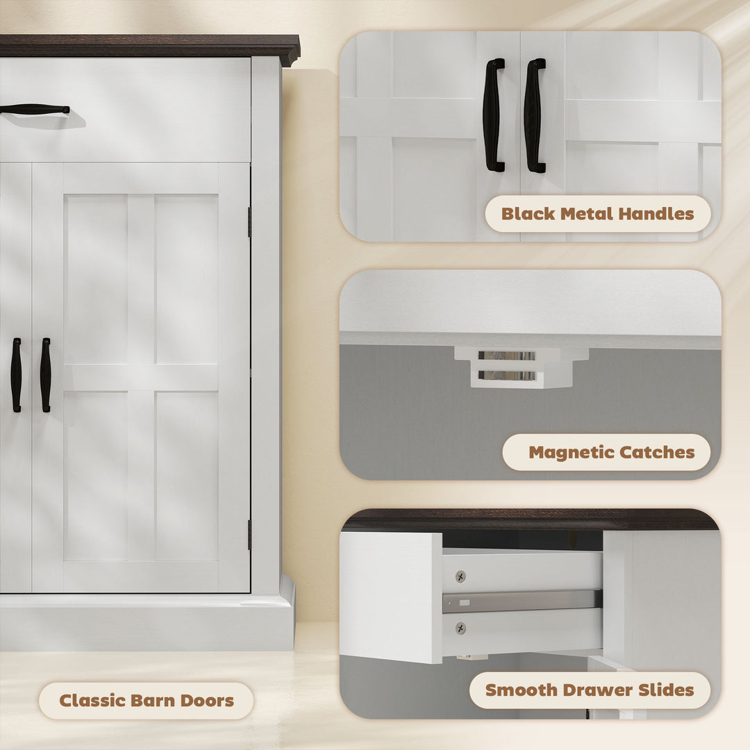Farmhouse Sideboard with 3 cm Thick Top 2 Barn Doors - White