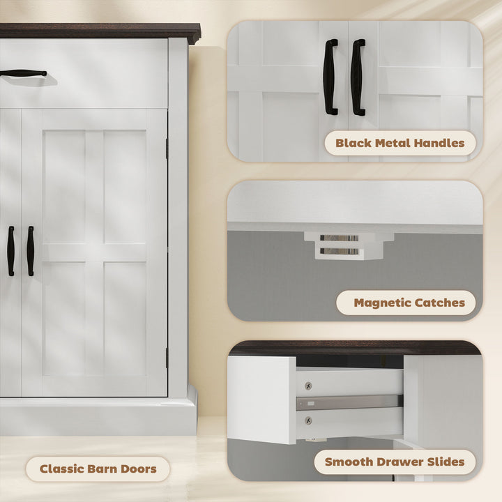 Farmhouse Sideboard with 3 cm Thick Top 2 Barn Doors - White