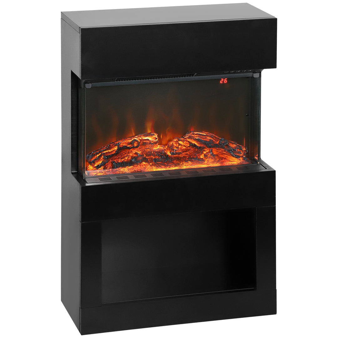 HOMCOM Electric Fireplace with 3D Flame Effect, 6 Colours & 3 Brightness Levels, 1000W/2000W Black Electric Fire and Mantel Reach up to 30㎡ Space with Remote & Timer, 3 Sided View for Living Room