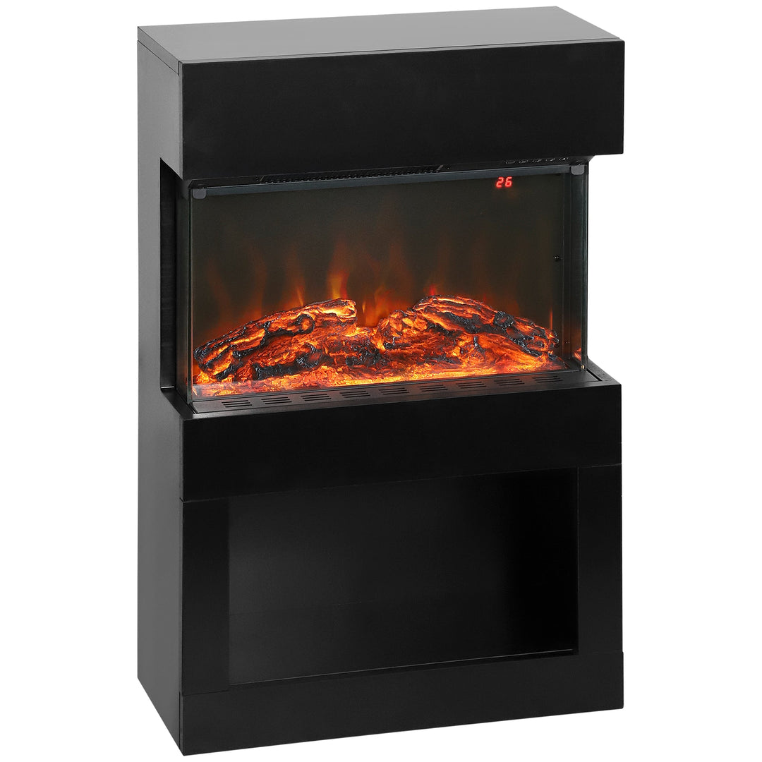 HOMCOM Electric Fireplace with 3D Flame Effect, 6 Colours &amp; 3 Brightness Levels, 1000W/2000W Electric Fire and Mantel Reach up to 30㎡ Space with Remote &amp; Timer, 3 Sided View for Living Room