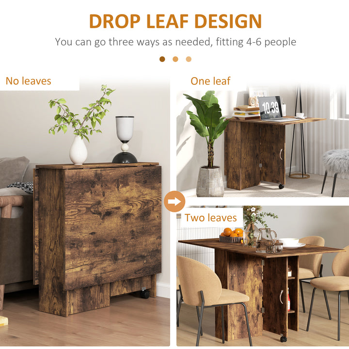 80-140 cm Folding Dining Table for 4-6 People, Drop Leaf Table with 2-