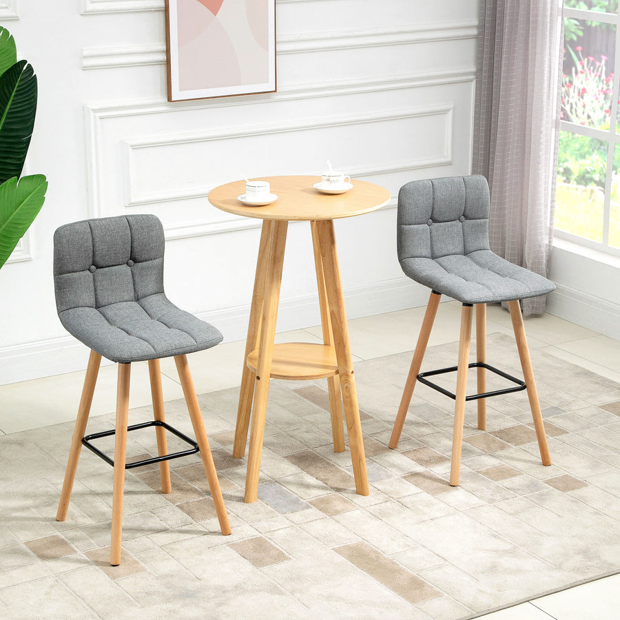 Breakfast Bar Stool Set of 2 Armless Button-Tufted Counter Height Bar Chairs with Wood Legs & Footrest, Grey