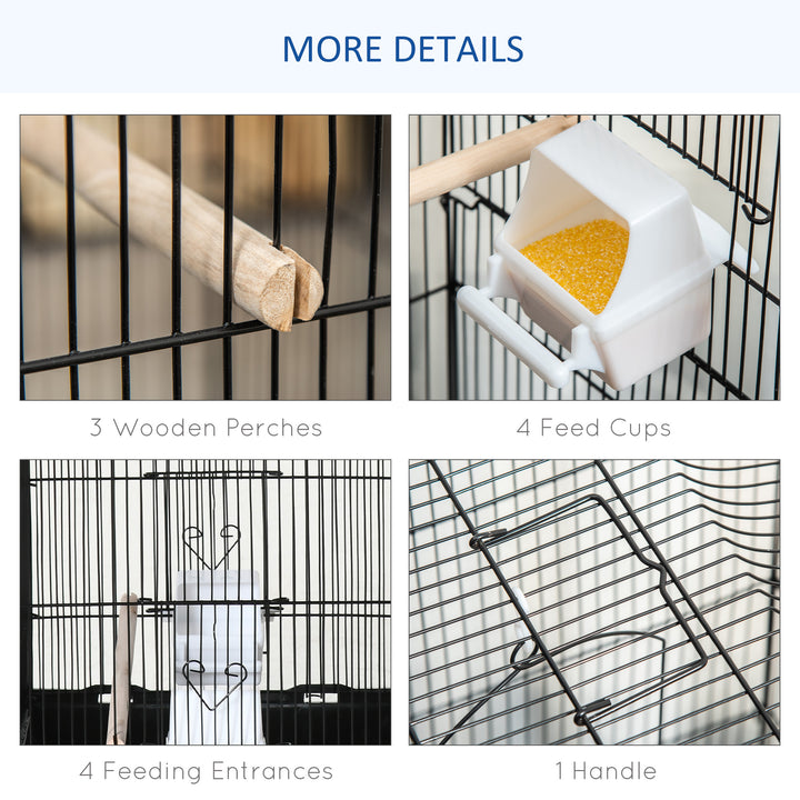 Large Metal Bird Cage with Stand, Perches, Food Bowls, Swing, for Budgies, Parakeets, Black