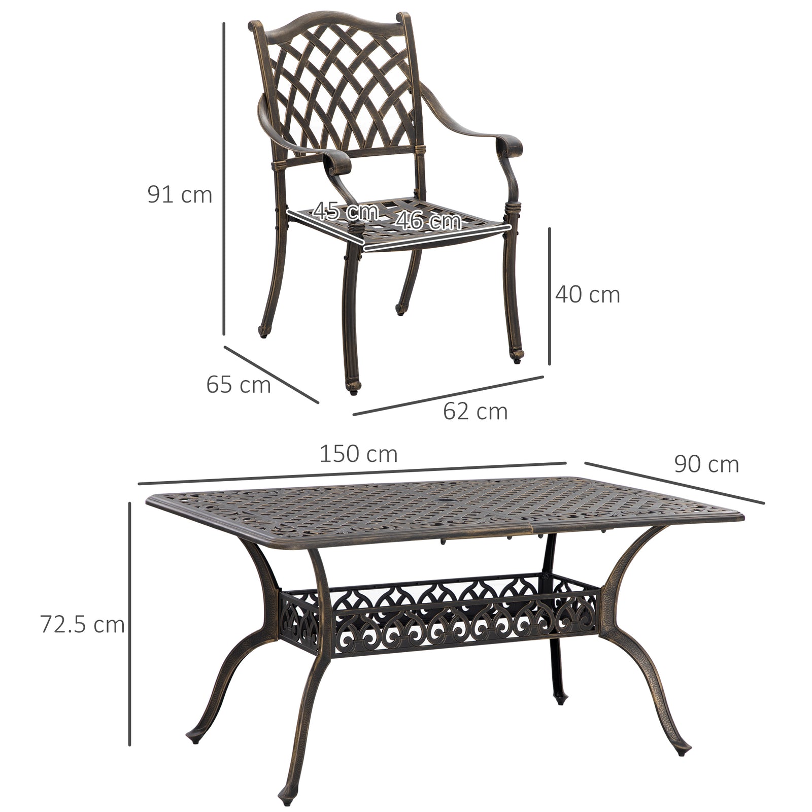 7 PCs Garden Patio Dining Set with Parasol Hole, Cast Aluminium Outdoo