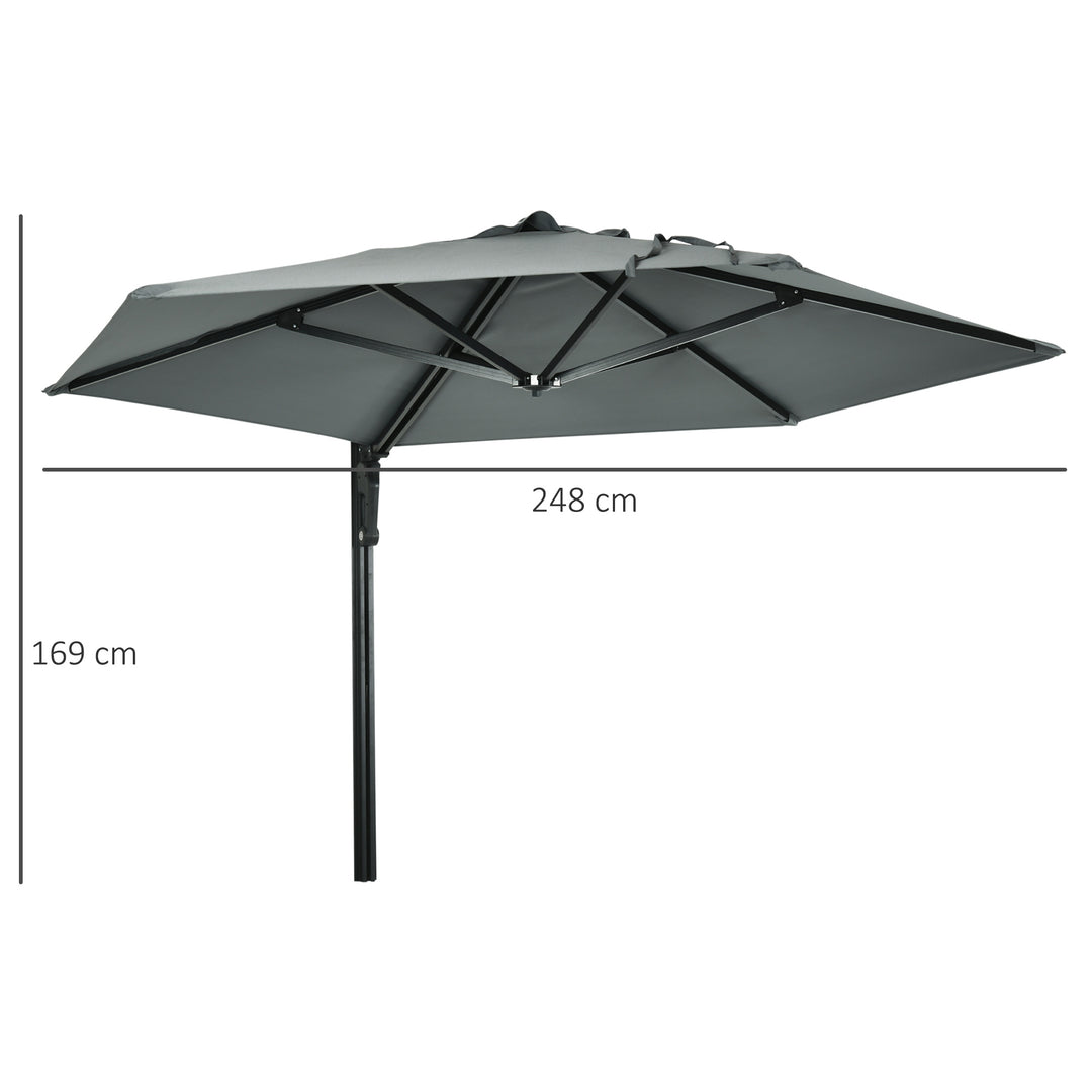 2.5m Wall Mounted Parasol, Hand to Push Outdoor Patio Umbrella with 180 Degree Rotatable Canopy for Porch, Deck, Garden, 250 cm, Grey