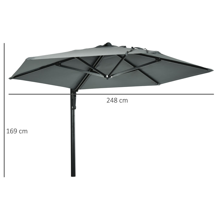 2.5m Wall Mounted Parasol, Hand to Push Outdoor Patio Umbrella with 180 Degree Rotatable Canopy for Porch, Deck, Garden, 250 cm, Grey
