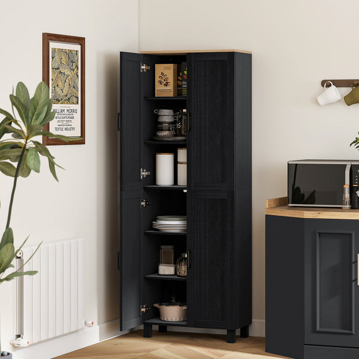 Freestanding Kitchen Cupboard, 4-Door Storage Cabinet with Adjustable Shelves, Modern Kitchen Pantry for Dining Room, 170cm, Black