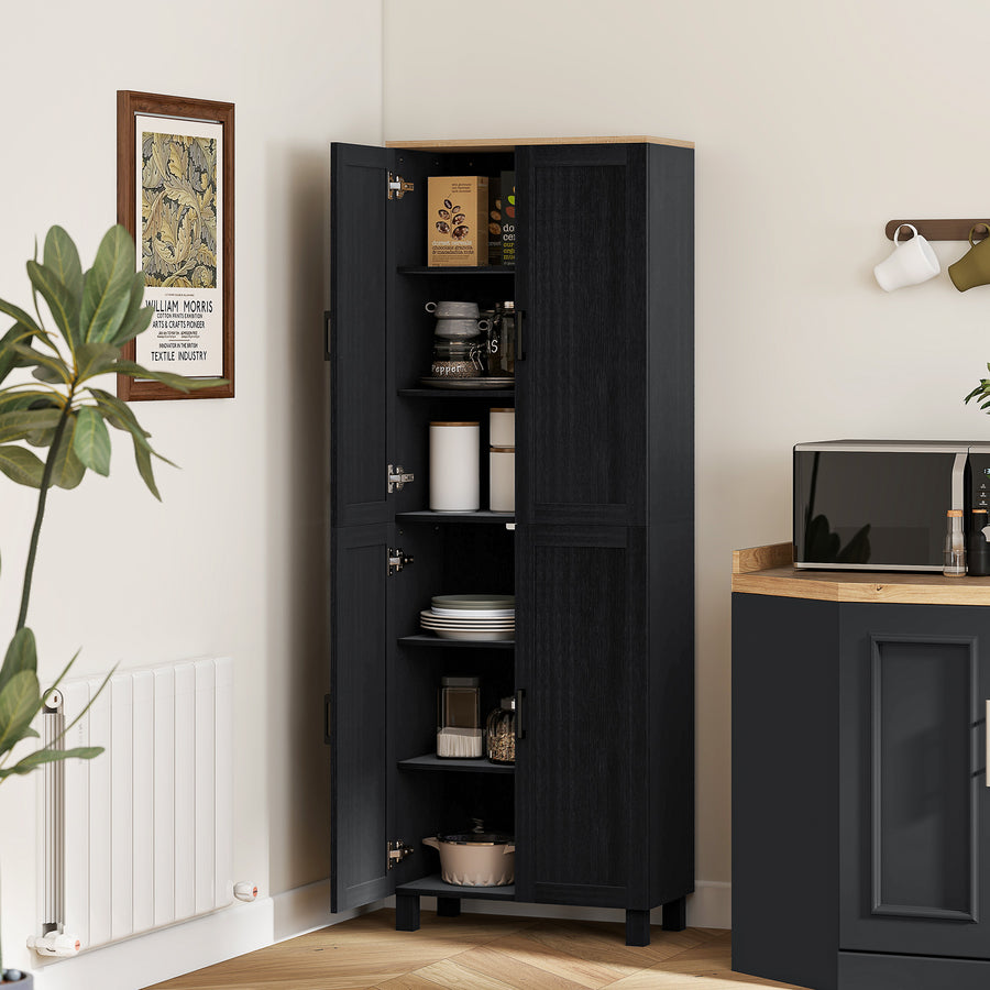 Freestanding Kitchen Cupboard, 4-Door Storage Cabinet with Adjustable Shelves, Modern Kitchen Pantry for Dining Room, 170cm, Black