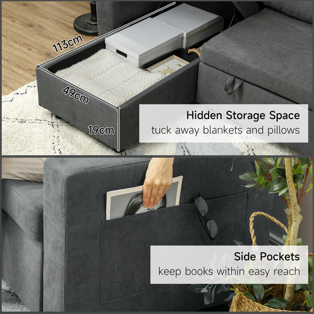 L Sofa Bed, with Storage - Charcoal Grey