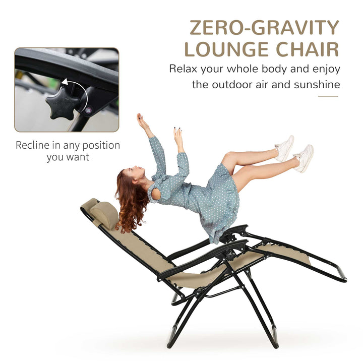 Folding Zero Gravity Chairs, 3 Pieces Adjustable Sun Lounger and Table Set with Cup Holder and Headrest, Patio Bistro Set with Reclining Garden Chairs for Outdoor, Beige