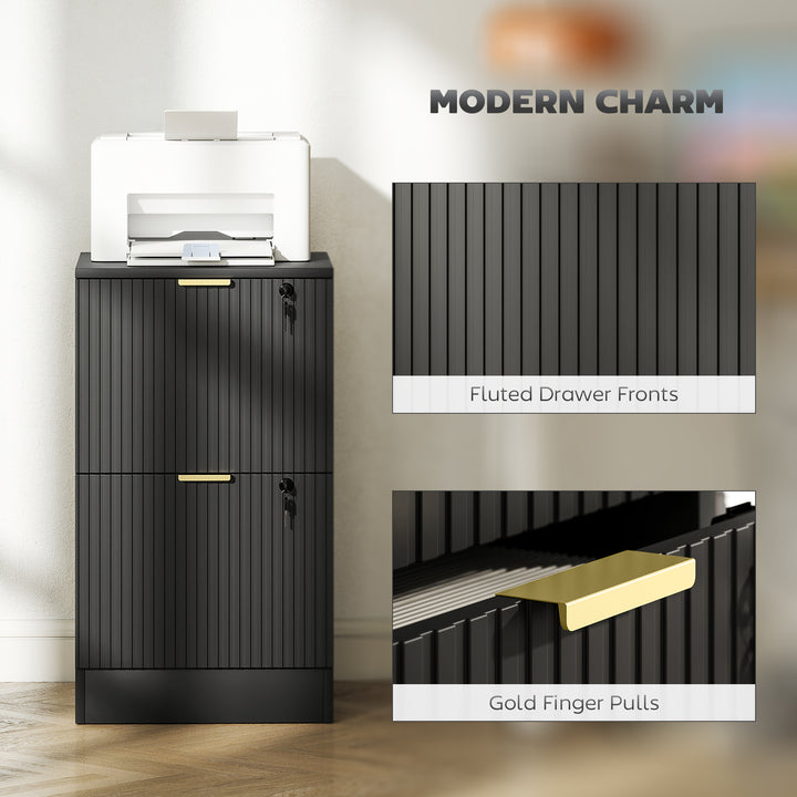 Filing Cabinet, Fluted Vertical File Cabinet with 2 Lockable Drawers a