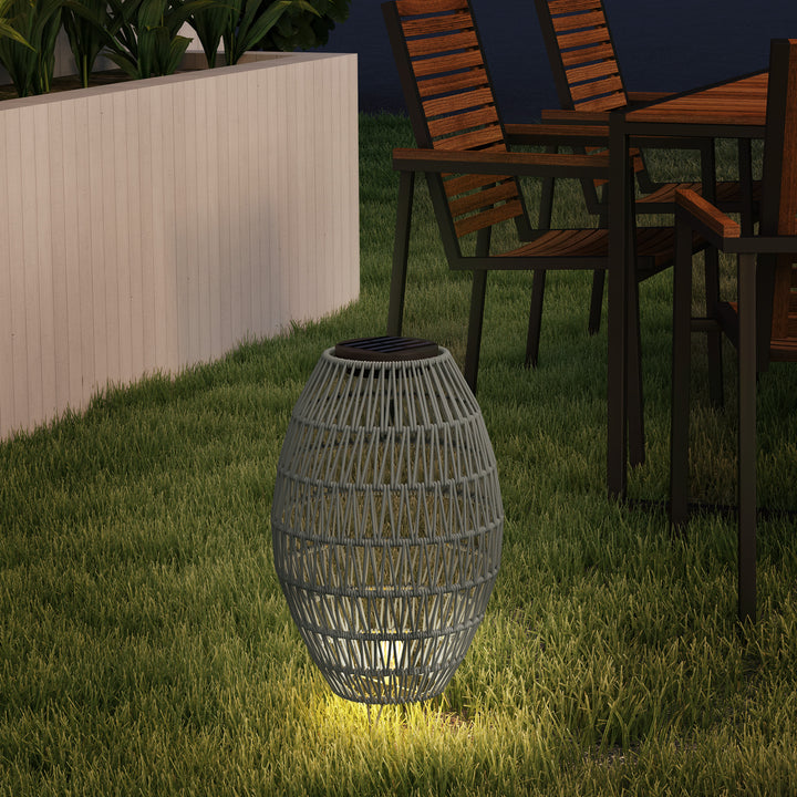 Rattan Solar Lamp, Garden Solar Lantern with Auto On/Off Light, IP44 Waterproof, Decorative Outdoor Rattan Lamp for Porch, Pathway, Grey