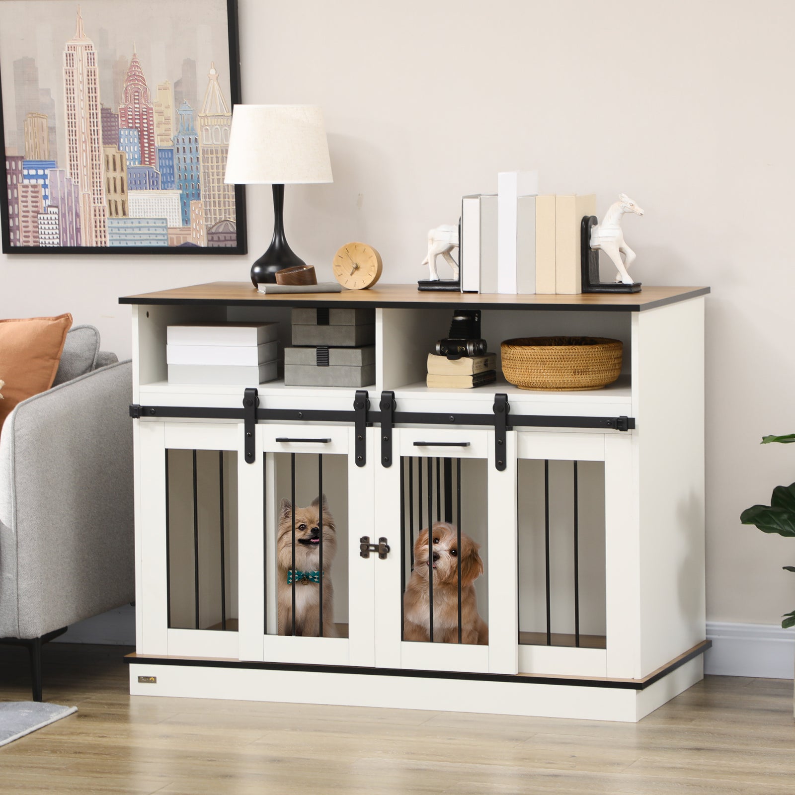 Dog Crate Furniture for Small and Large Dogs, with Movable Divider - White