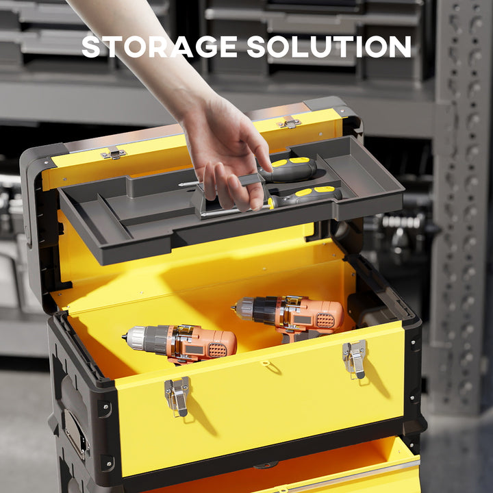 3-in-1 Stackable Rolling Tool Box - Yellow