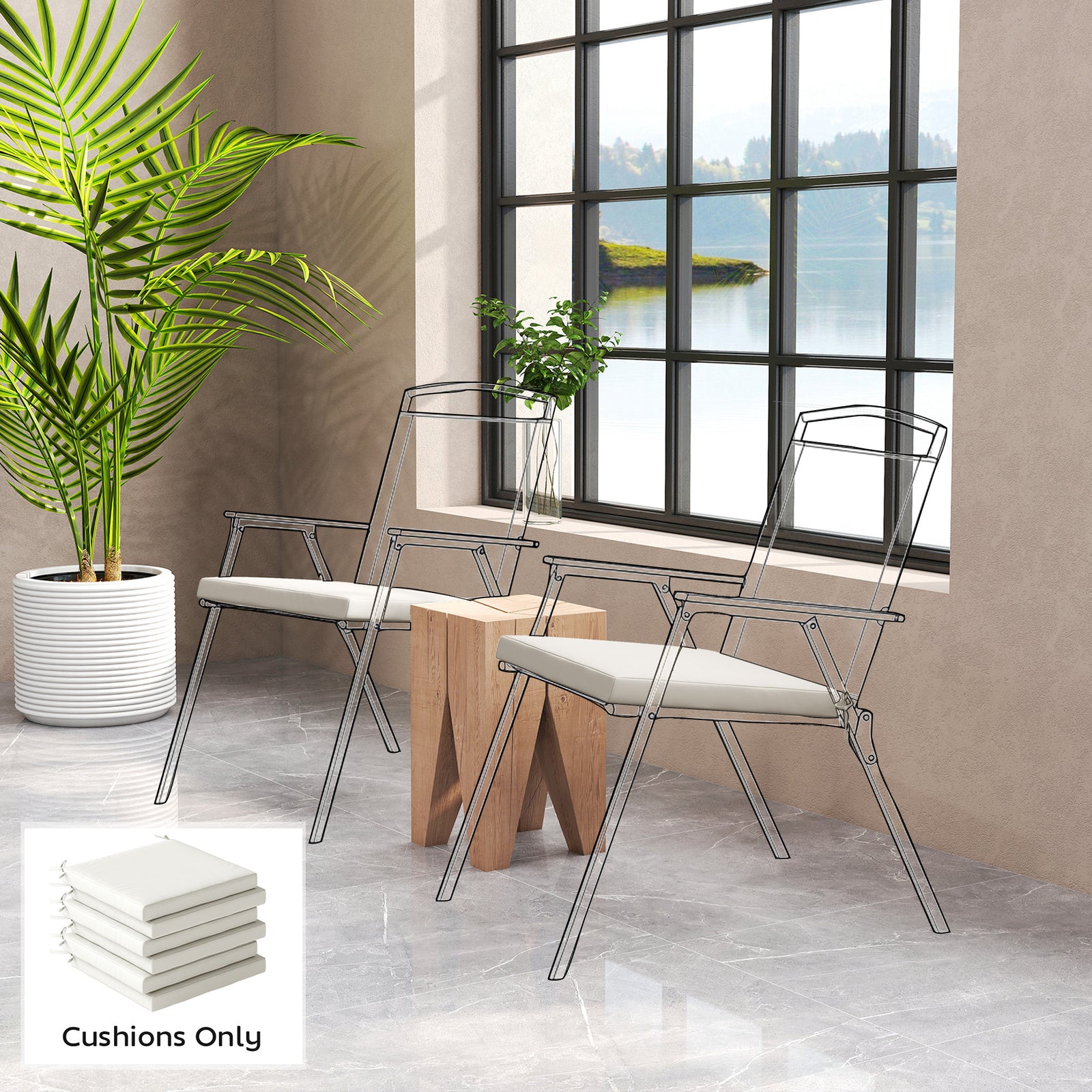 Set of 6 Outdoor Seat Cushions with Machine Washable Cover, Water Repe