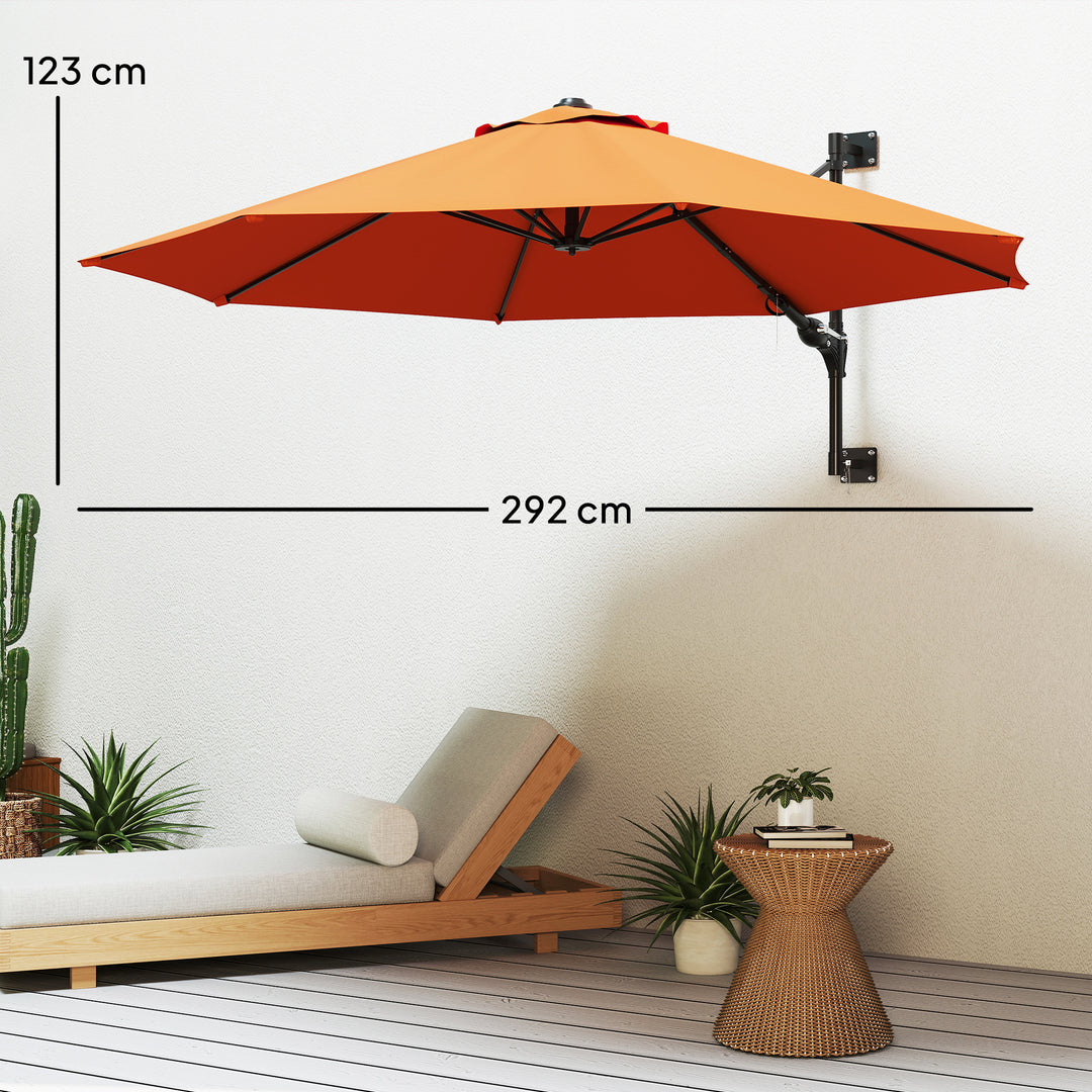 3(m) Wall-Mounted Parasol Shade, with Handle - Orange