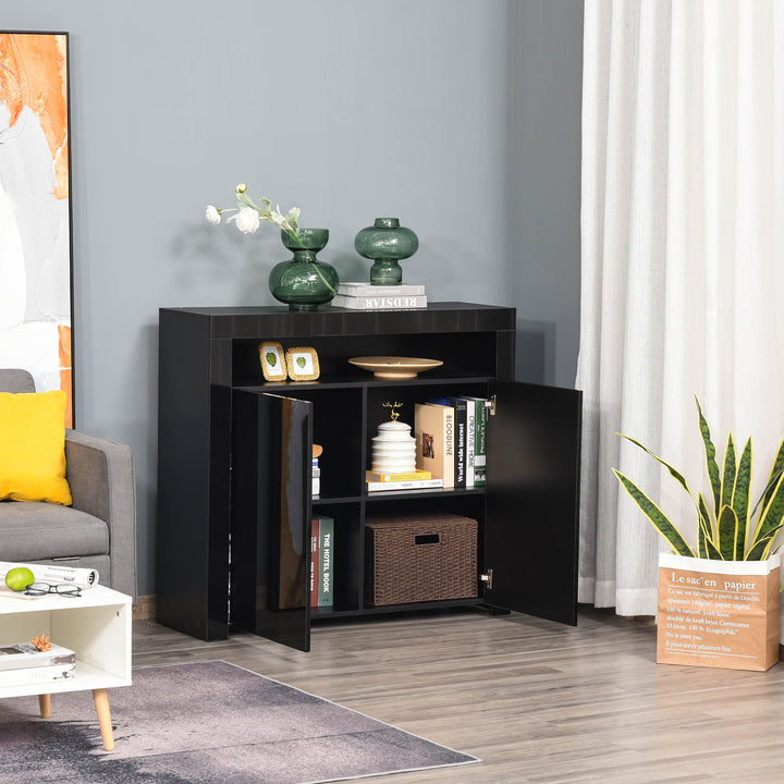 LED Storage Cabinet, Cupboard with High Gloss Front and RGB Lighting, Modern Sideboard for Entryway, Dining Area, Living Room, Black