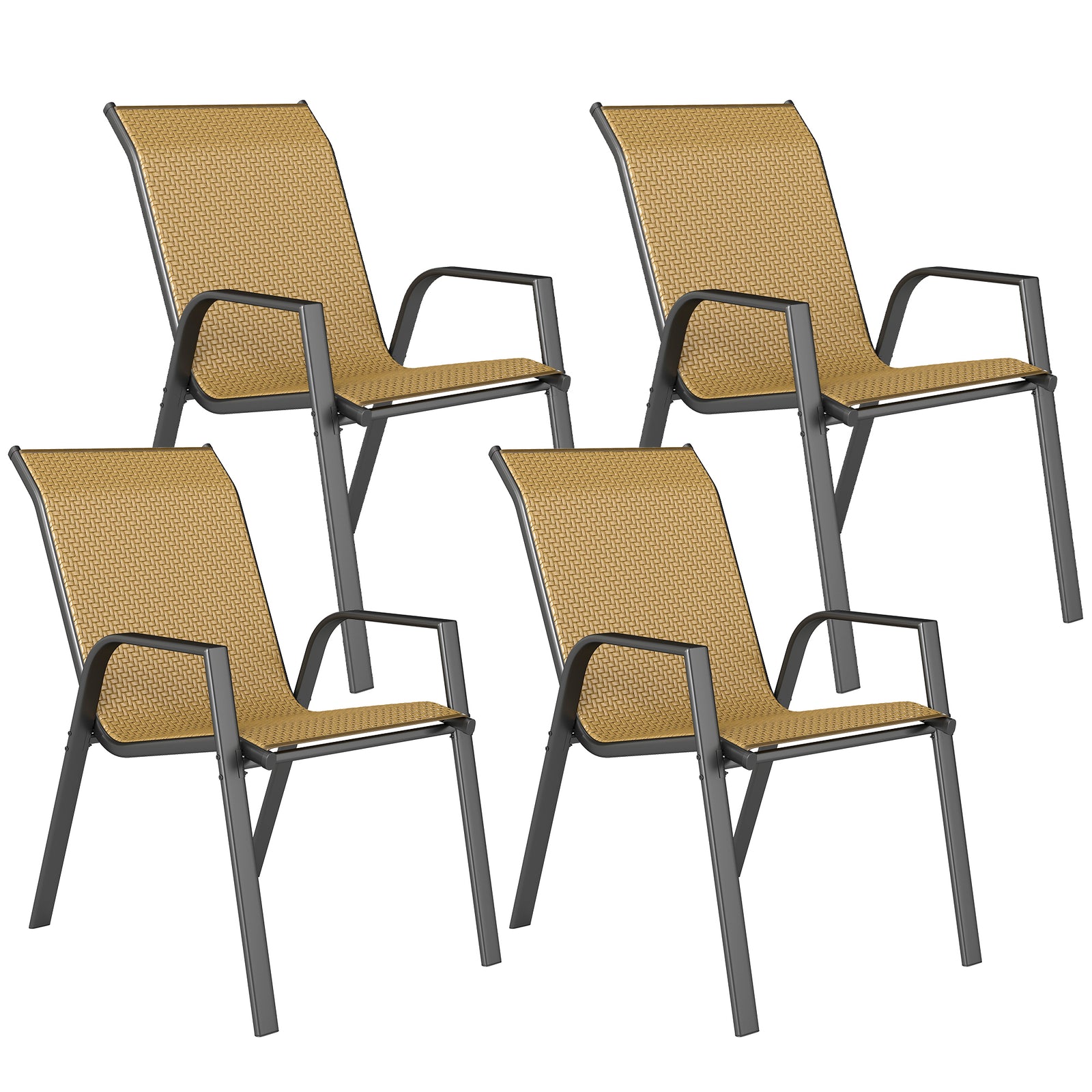 Four-Piece Stacking Rattan Garden Seat Set - Khaki