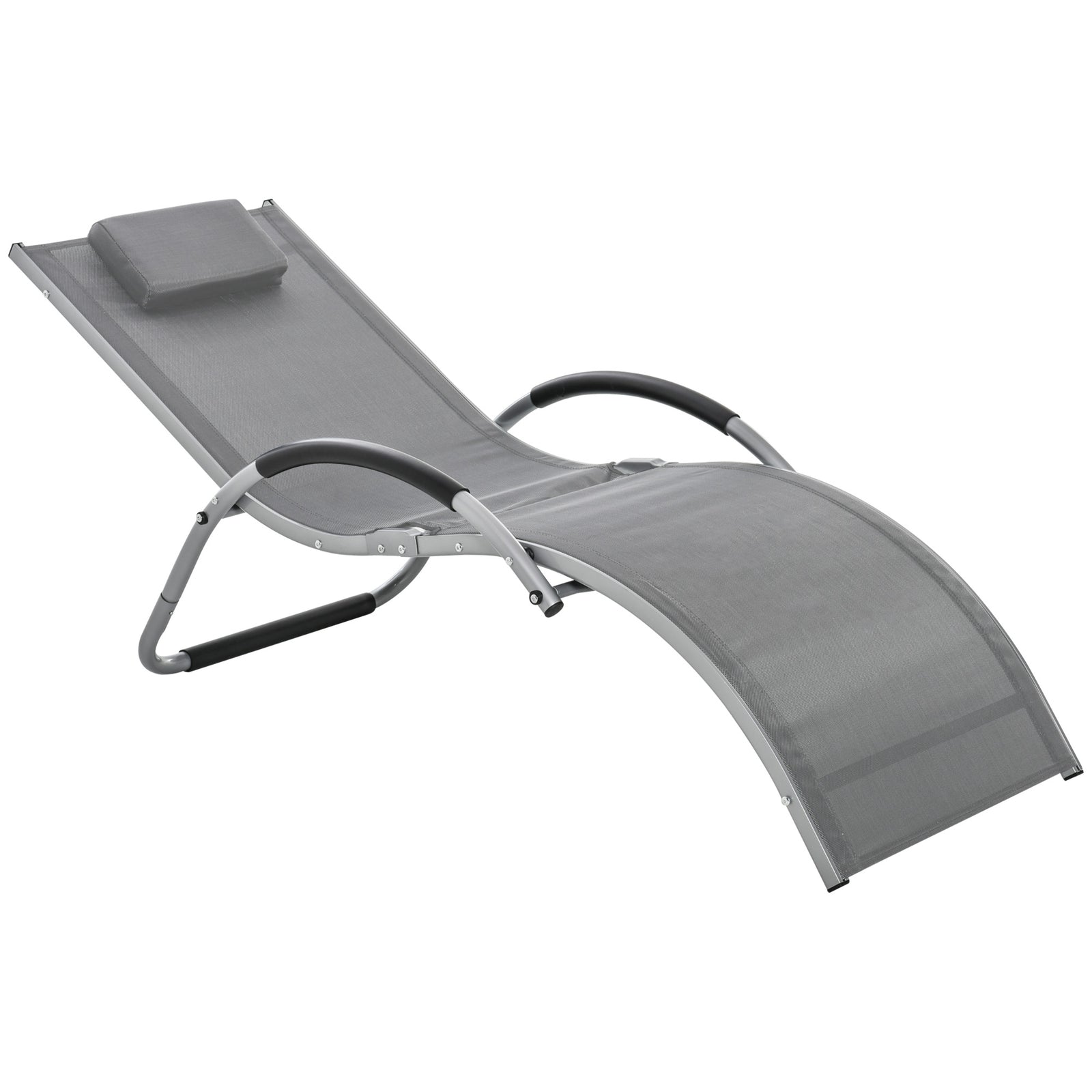 Sun Lounger Reclining Chair Portable Armchair with Pillow for Garden Patio Outside Aluminium Frame, Dark Grey