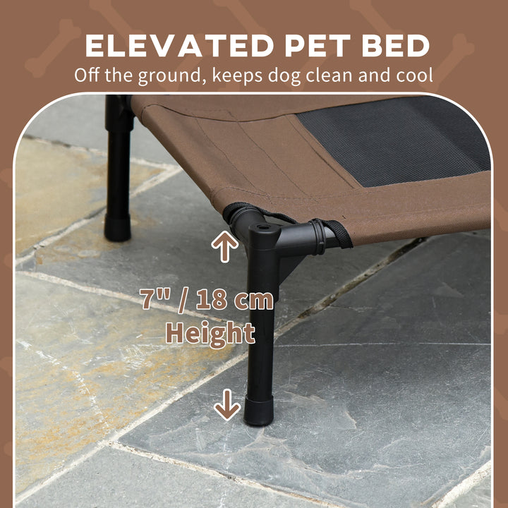 Raised Dog Bed Waterproof Elevated Pet Cot with Breathable Mesh UV Protection Canopy Brown, for Small Dogs, 61 x 46 x 62cm