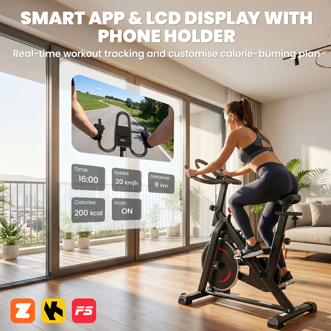 Exercise Bike, Indoor Stationary Bike with Smart APP, 0-100% Magnetic 