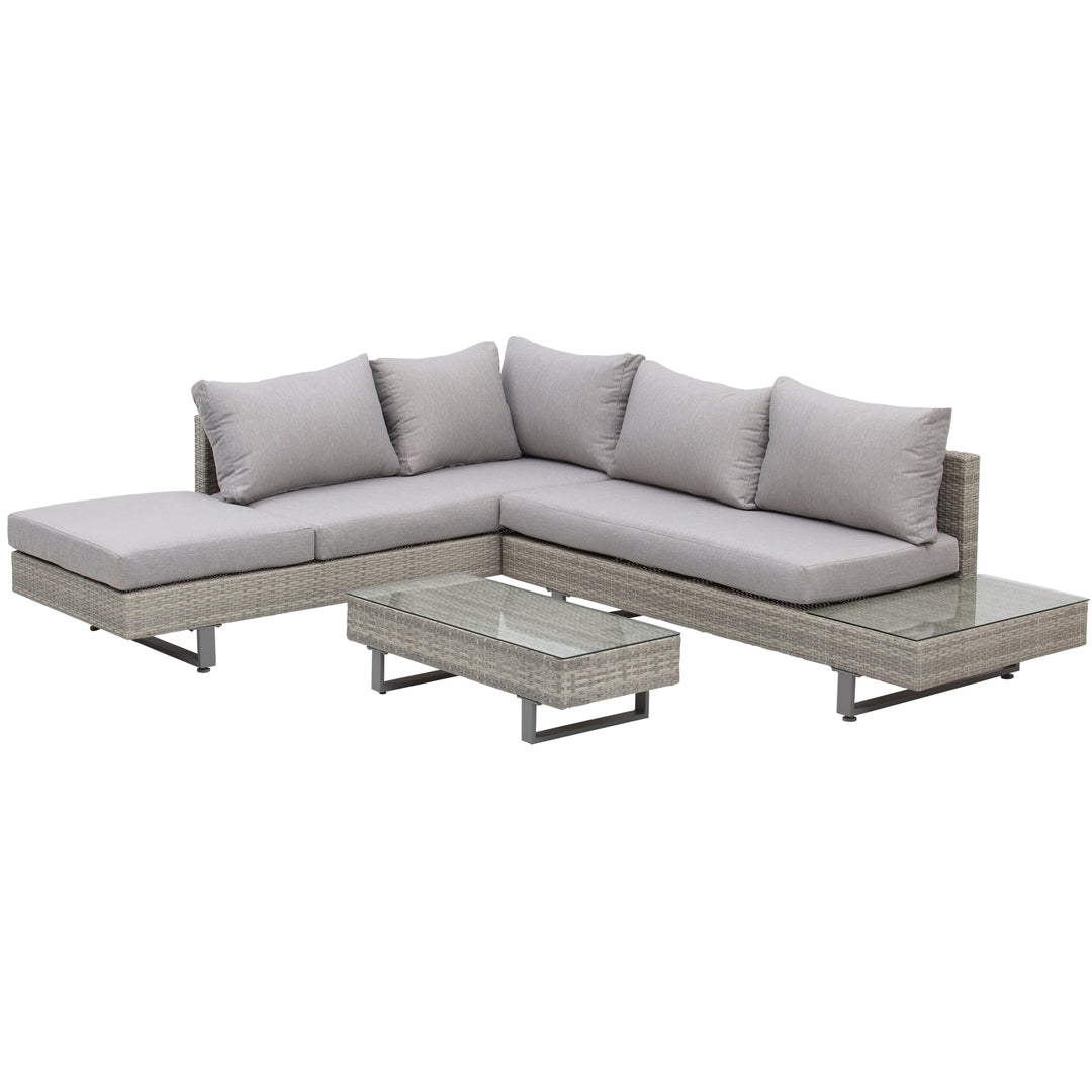 Three-Piece Corner Rattan Set, with Glass Tables