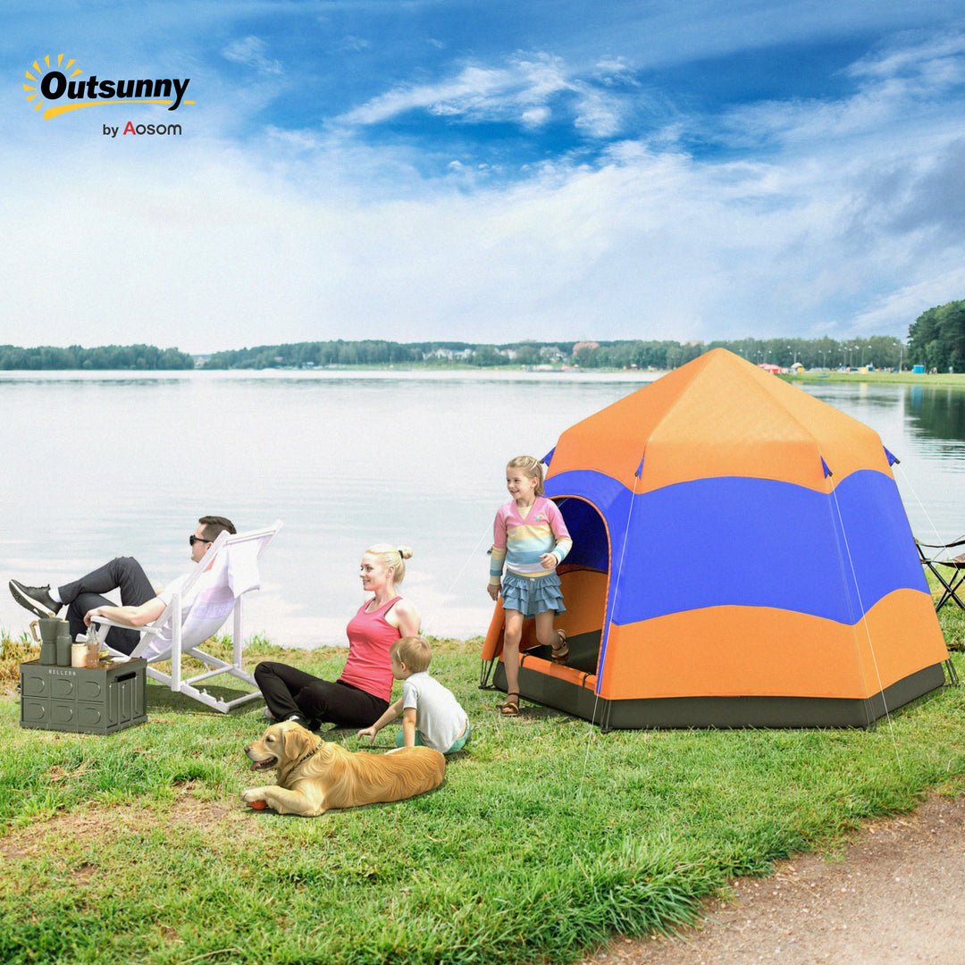 Six Man Hexagon Camping Tent with Hang Hook and Carry Bag - Orange and Blue