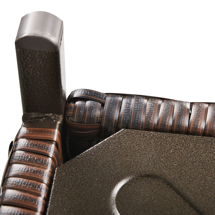 MCL Rattan Garden Coffee Table, 55.5 cm Square Wicker Patio Side Coffee Table with 4 cm Umbrella Hole, Metal Bottom and Slatted Top for Outdoor, Balcony, Brown