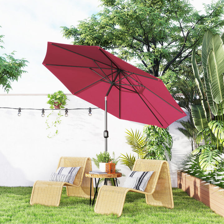 MCL 3(m) Tilting Parasol Garden Umbrellas, Outdoor Sun Shade with 8 Ribs, Tilt and Crank Handle for Balcony, Bench, Garden, Wine Red