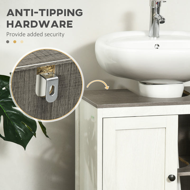 MCL Modern Bathroom Sink Cabinet, Floor Standing Under Sink Cabinet, Freestanding Storage Cupboard with Adjustable Shelf, Double Doors, Antique White