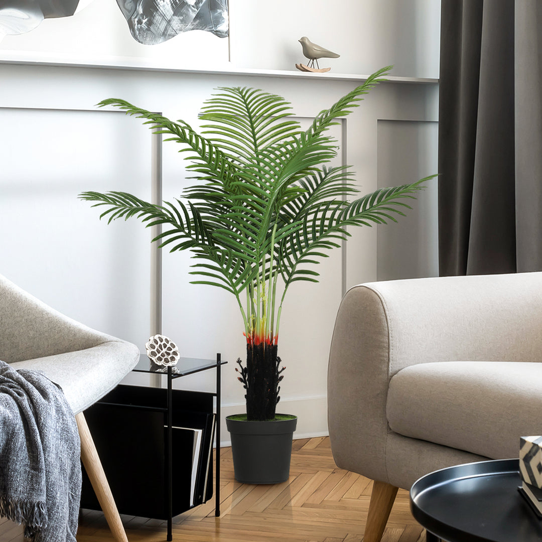 120cm Artificial Areca Palm Tree with 9 PE Leaves, Decorative Artificial Plant with Plastic Pot and Flocked Soil, Fake Plant for Home Office Decor, Green
