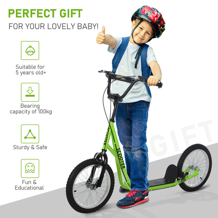 HOMCOM Teen Kids Stunt Scooter Children Kick Scooter Adjustable Handlebar 2 Brakes Ride On 16 Inch Rubber Tyres Green