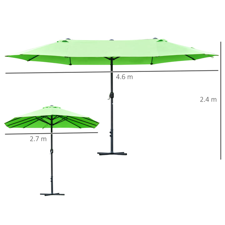 4.6M Sun Umbrella Canopy Double-sided Crank Sun Shade w/ Cross Base Green