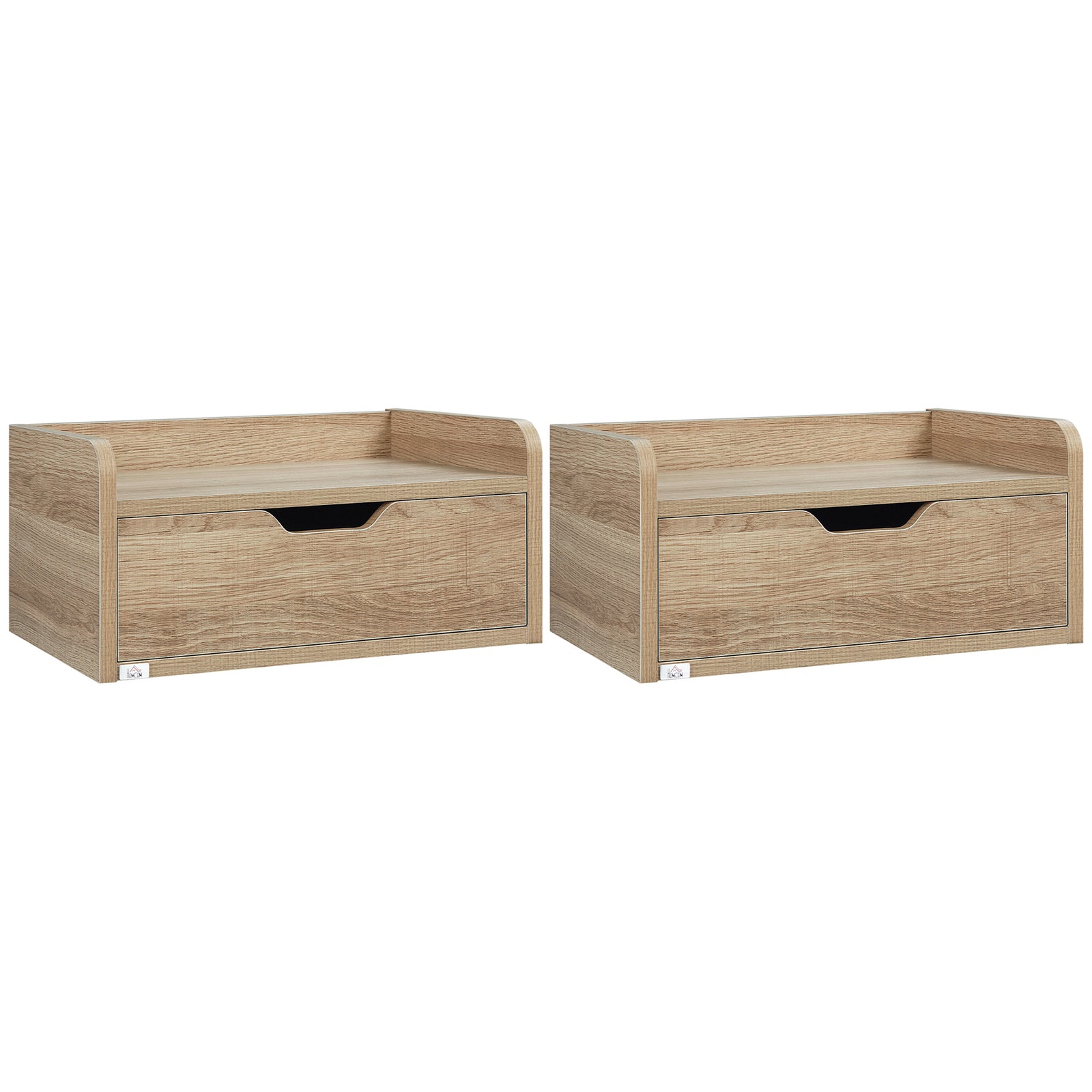 Floating Nightstand Set of 2 Wall Mounted Bedside Table with Storage Drawer for Bedroom, Natural