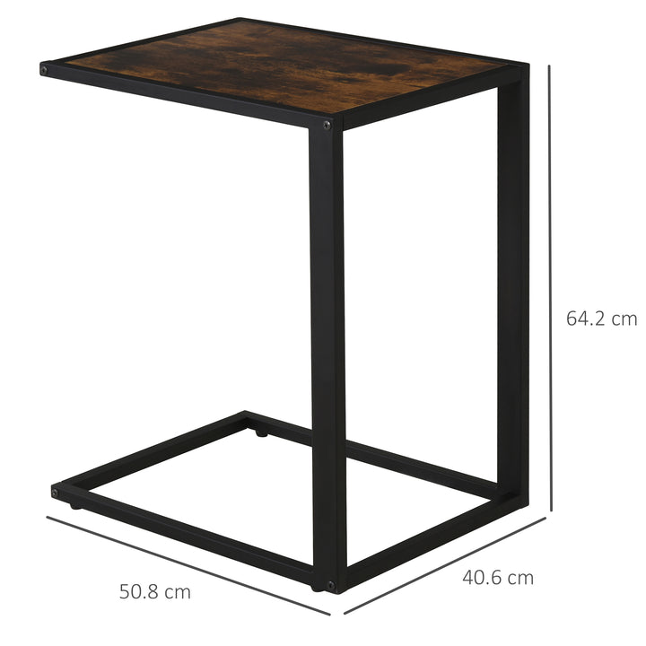 C-Shaped Side Table, Bedside Table with Metal Frame, Accent Sofa Couch Table for Living room, Bedroom, Brown and Black