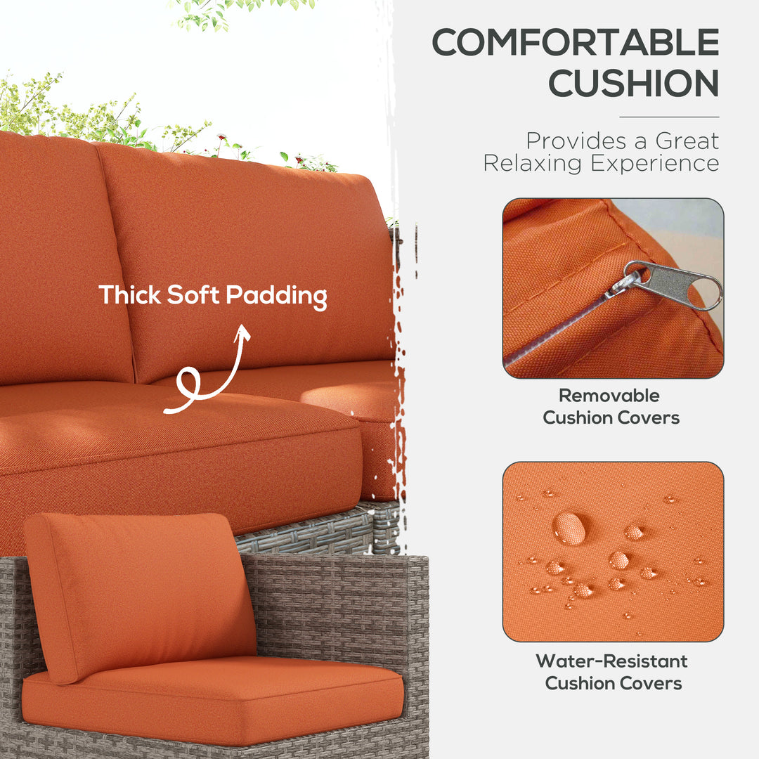 Eight-Piece Rattan Garden Set, with Contrast Cushions - Orange/Grey