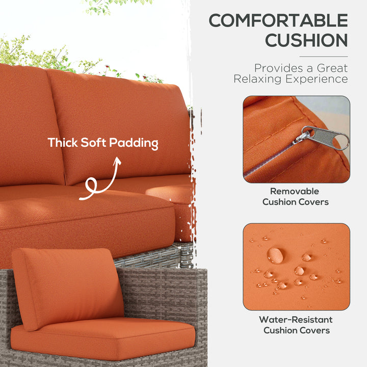Eight-Piece Rattan Garden Set, with Contrast Cushions - Orange/Grey