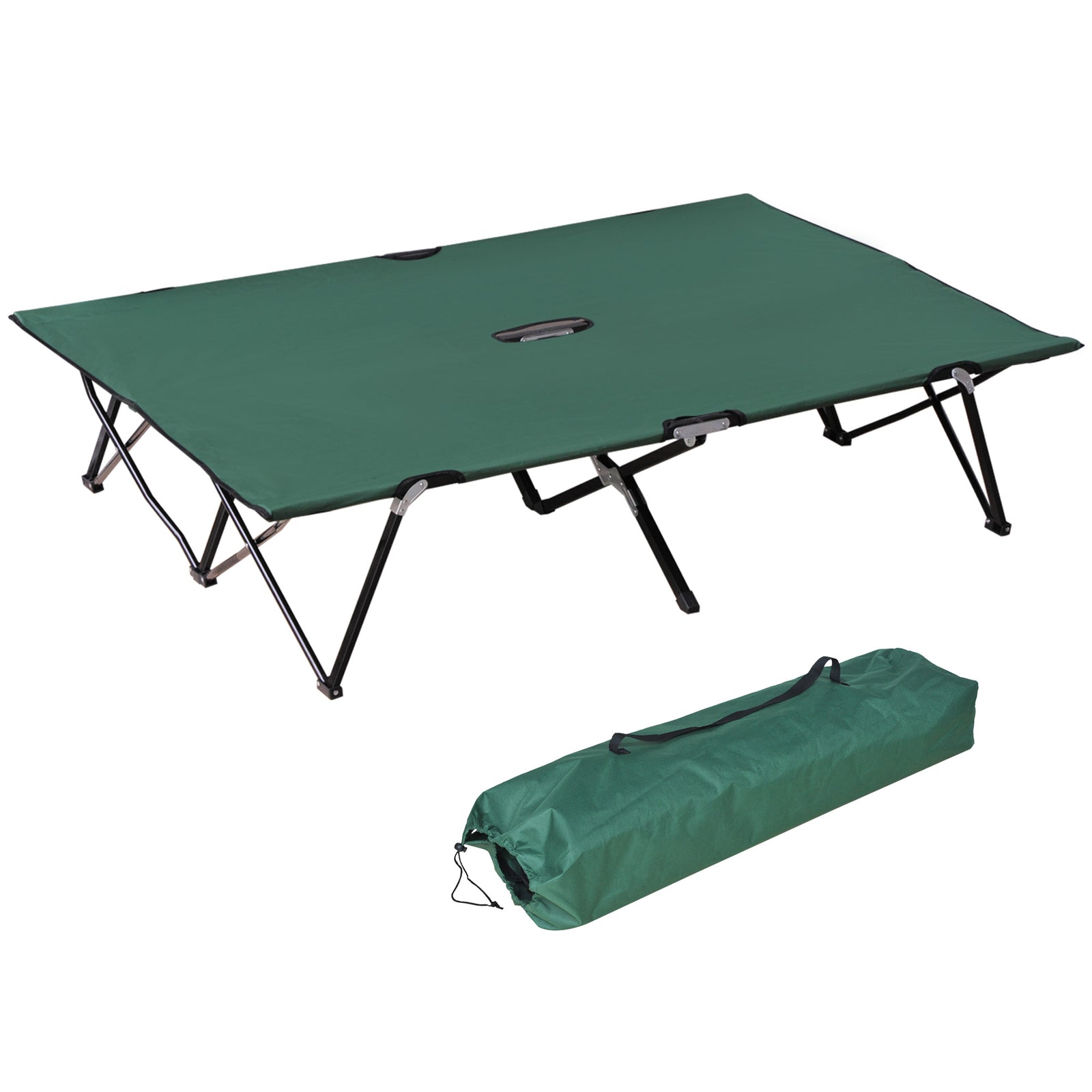 Double Camping Cot Bed, with Bag - Green