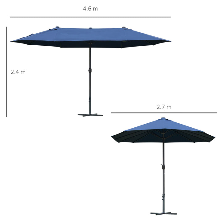 4.6M Sun Umbrella Canopy Double-sided Crank Sun Shade w/ Cross Base Dark Blue