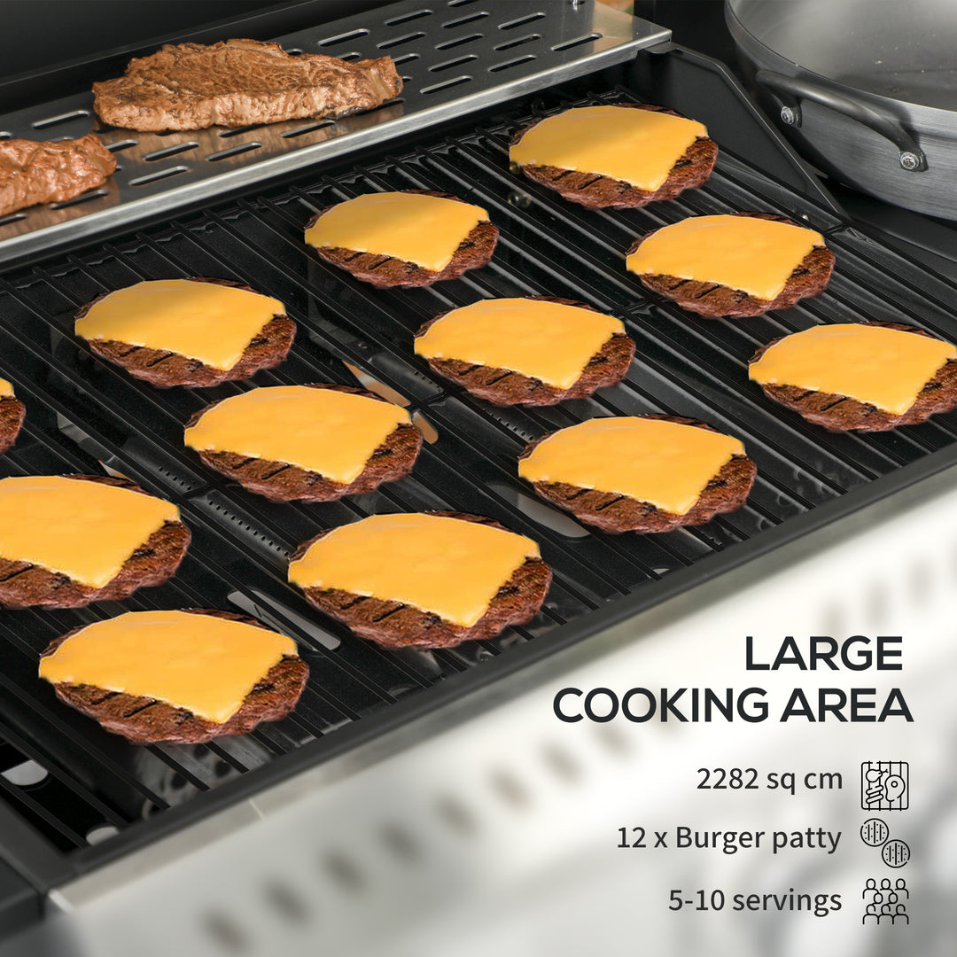 Four-Burner Steel Gas Grill, with Thermometer - Black