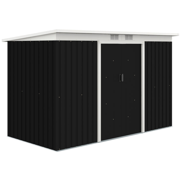 9ft x 4ft Metal Garden Shed, Outdoor Tool House with Foundation Kit, Ventilations and Double Doors, Dark Grey
