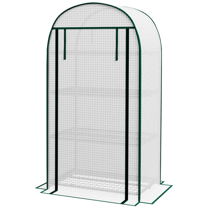 Outsunny 80 x 49 x 160cm Mini Greenhouse, Portable Garden Plant Green House w/ Storage Shelf, Roll-Up Zippered Door, Metal Frame | Aosom UK