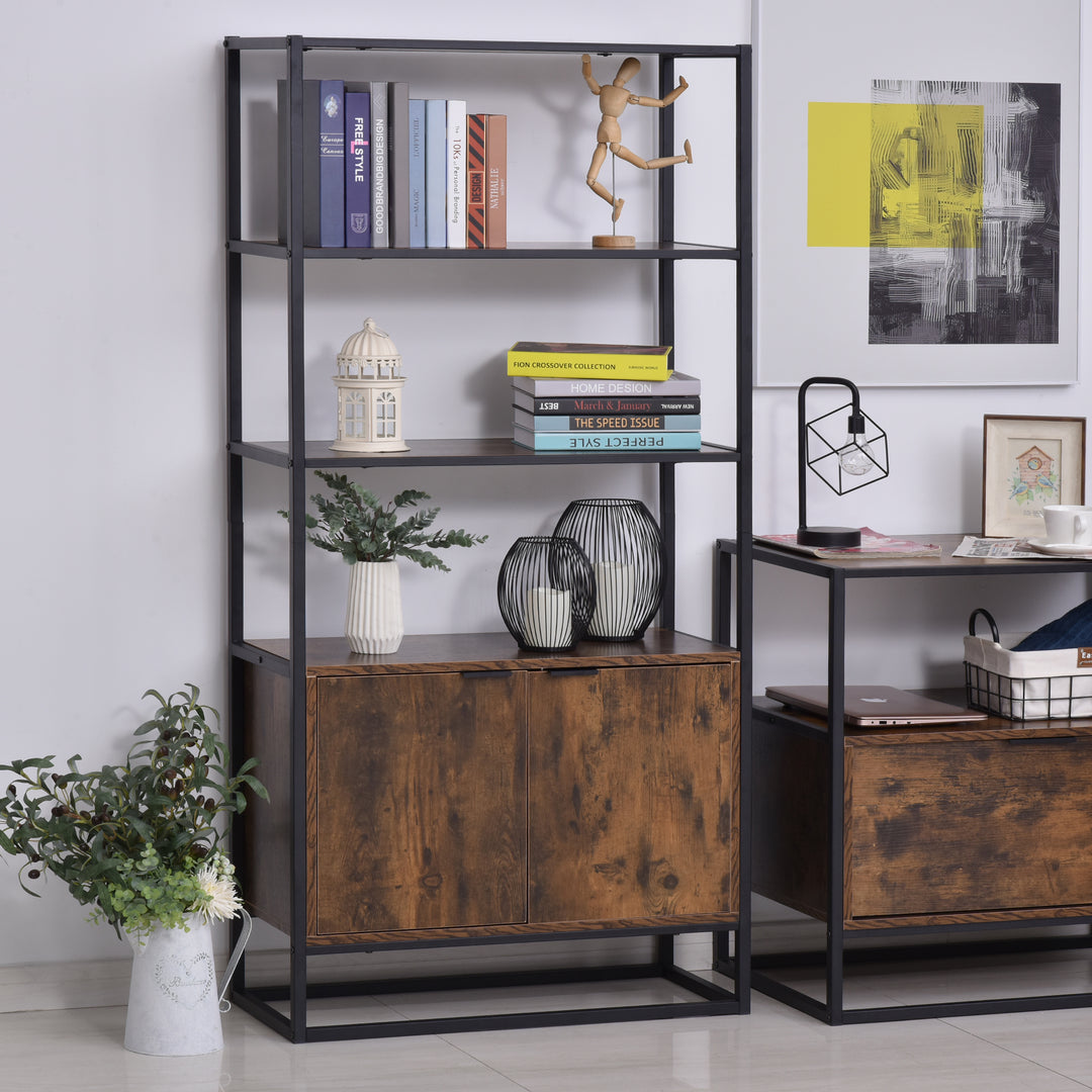 Industrial Bookshelf, Storage Shelf, Large Bookcase with 3 Open Shelves, Multifunctional Rack for Living Room, Office, Rustic Brown and Black