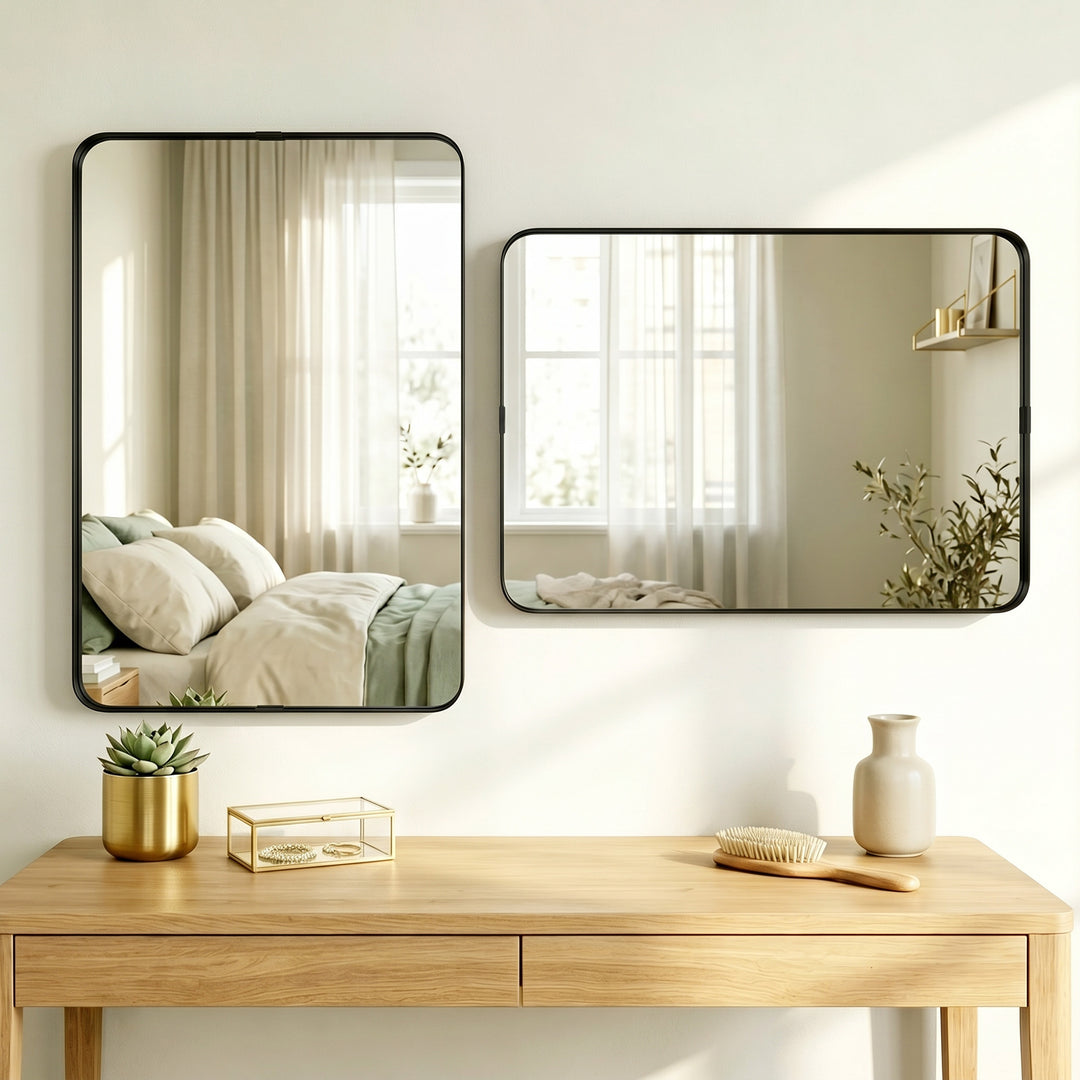 Rectangular Wall Mirror, 90 x 60 cm Wall Mounted Bathroom Mirror with 