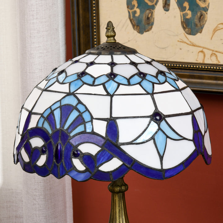 HOMCOM Stained Glass Bedroom Table Lamp, Handmade Antique Bedside Light for Bedroom, Living Room, Home, Decorative Night Light, Blue | Aosom UK