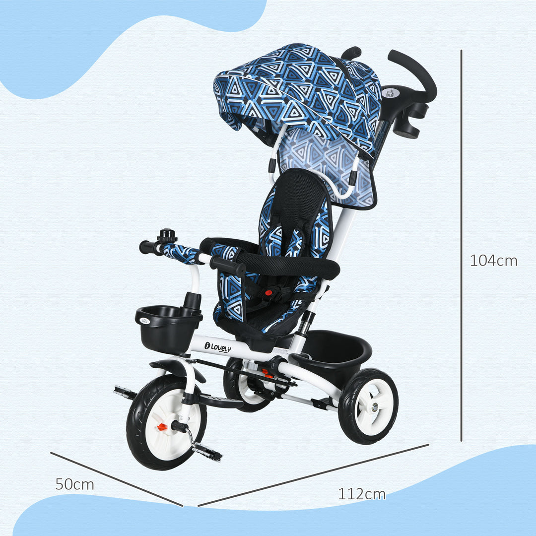 HOMCOM Metal Frame 4 in 1 Baby Push Tricycle with Parent Handle for 1-5 Years Old, Light Blue | Aosom UK