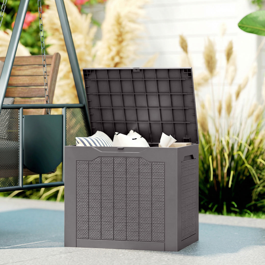 93L Plastic Garden Storage Box, Outdoor Storage Box with Handles, Waterproof Outdoor Storage Container