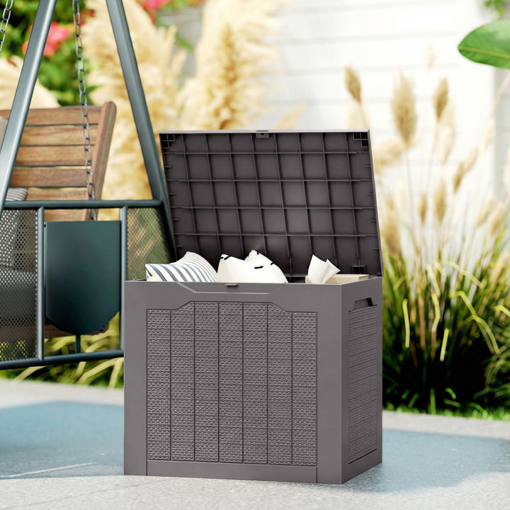 93L Plastic Garden Storage Box, Outdoor Storage Box with Handles, Waterproof Outdoor Storage Container