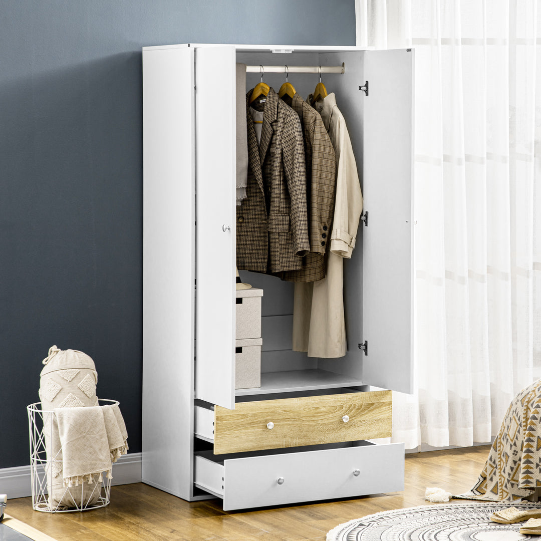 MCL 2-Door Wardrobe with 2 Drawers, Hanging Rod and Anti-tipping Straps for Bedroom Clothes Storage Organisation, White